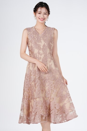 GRACE CONTINENTAL 立体コード刺繍フレアピンクドレス (S〜M) を