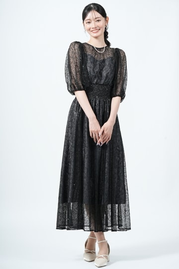 JILLSTUART スパンコール混レースブラックドレス (M) をレンタル