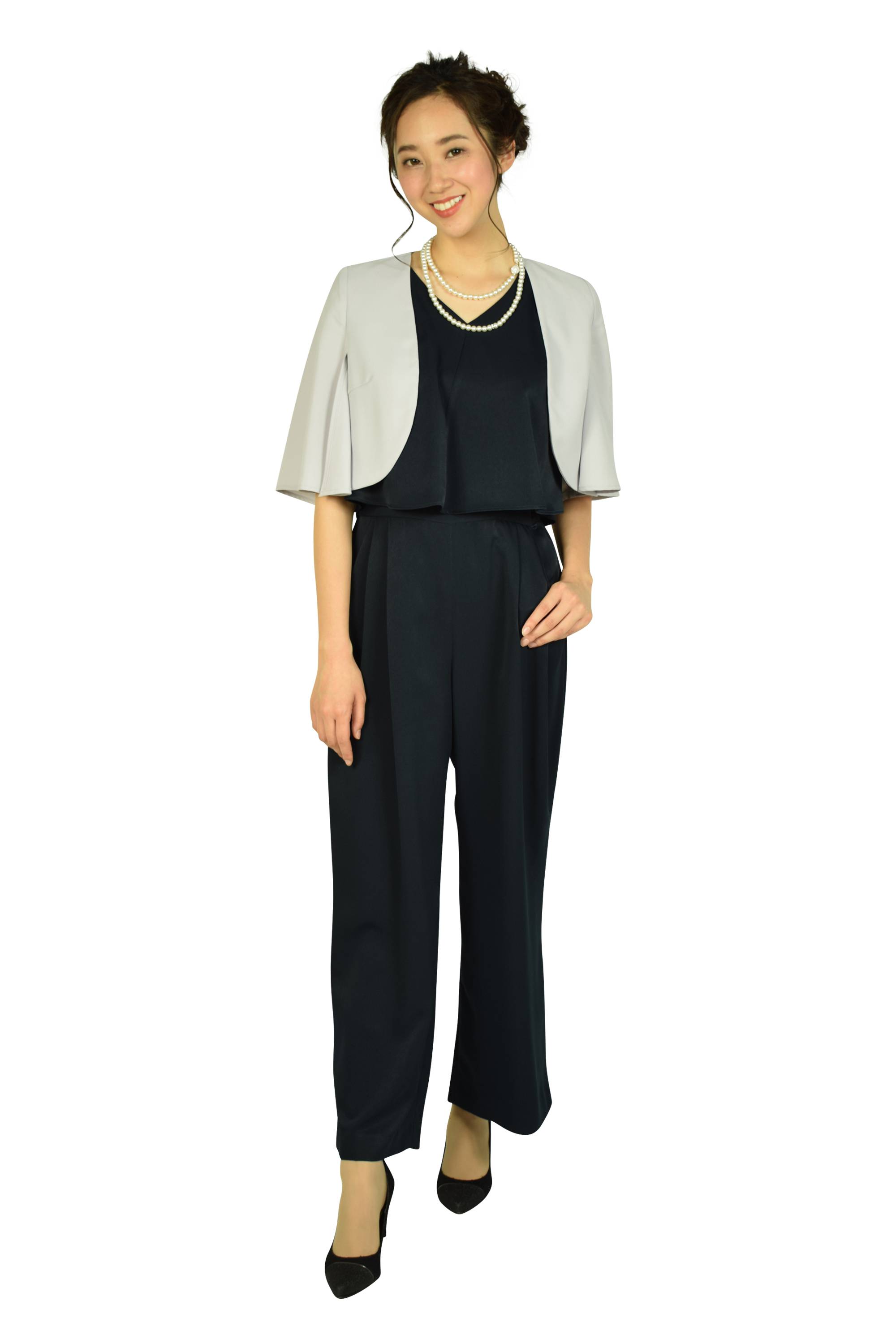 AIMER Vネックネイビーオールインワンドレスセット (M) をレンタル