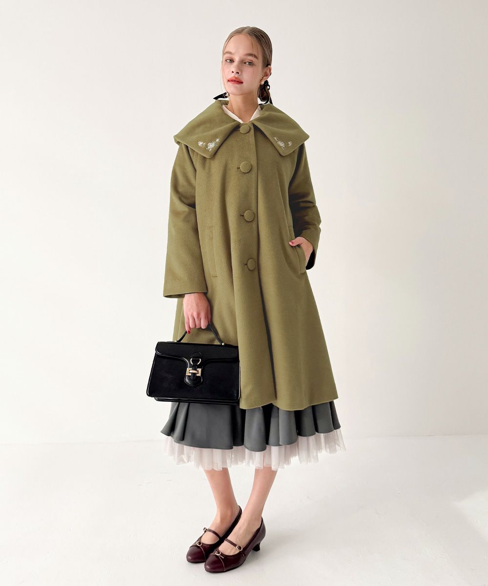 あったか素材】ローズ刺繍ビッグカラーオーバーコート/an another