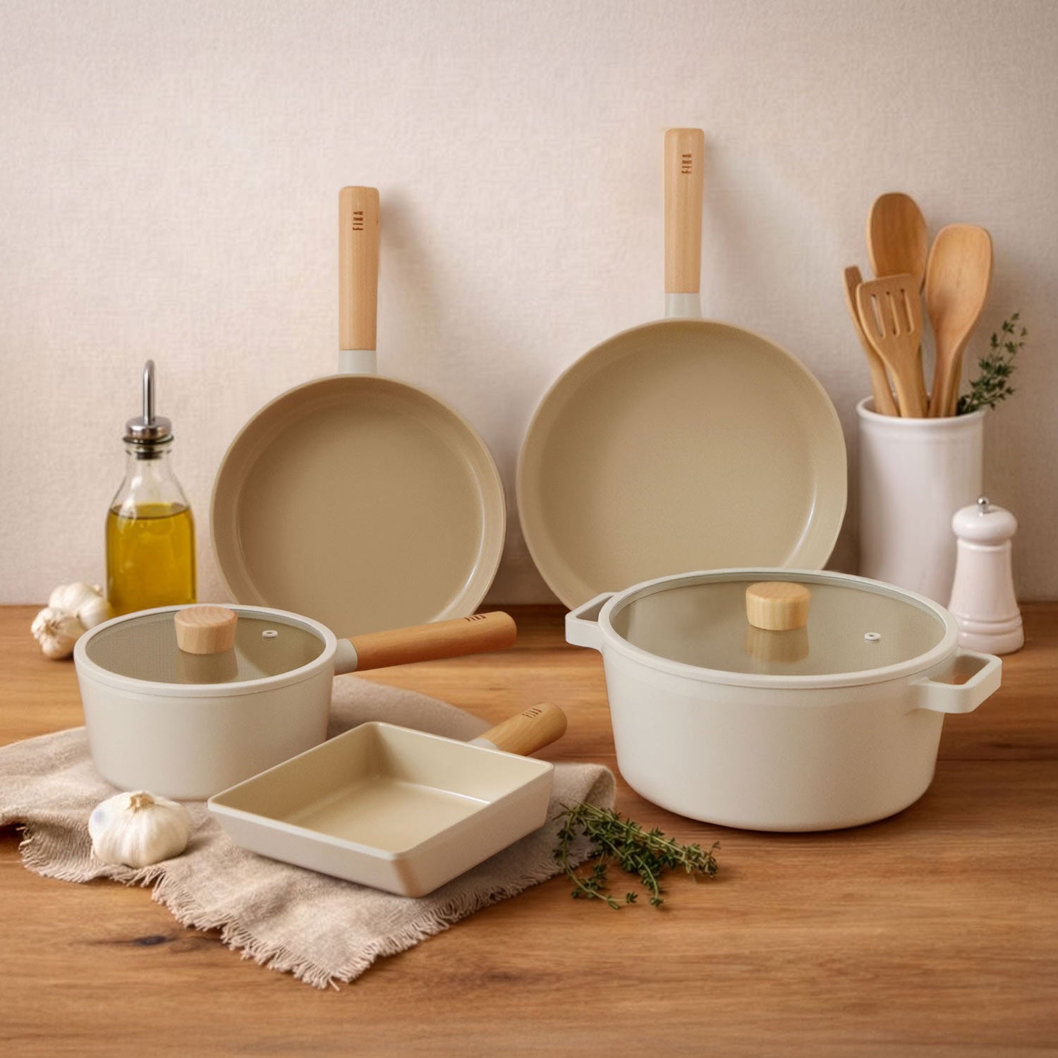 FIKA7点セット（セラミックフライパン・両手鍋・卵焼き器・片手鍋