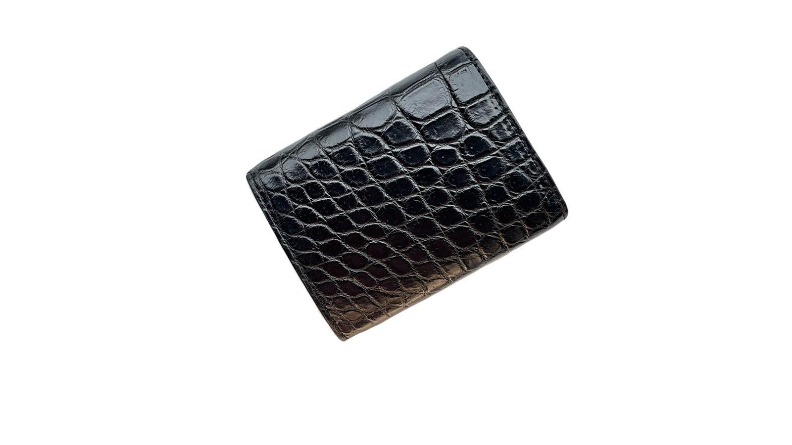 クロコダイル革｜折れない三つ折り財布｜黒/黒｜Shakhnoza – First Reach
