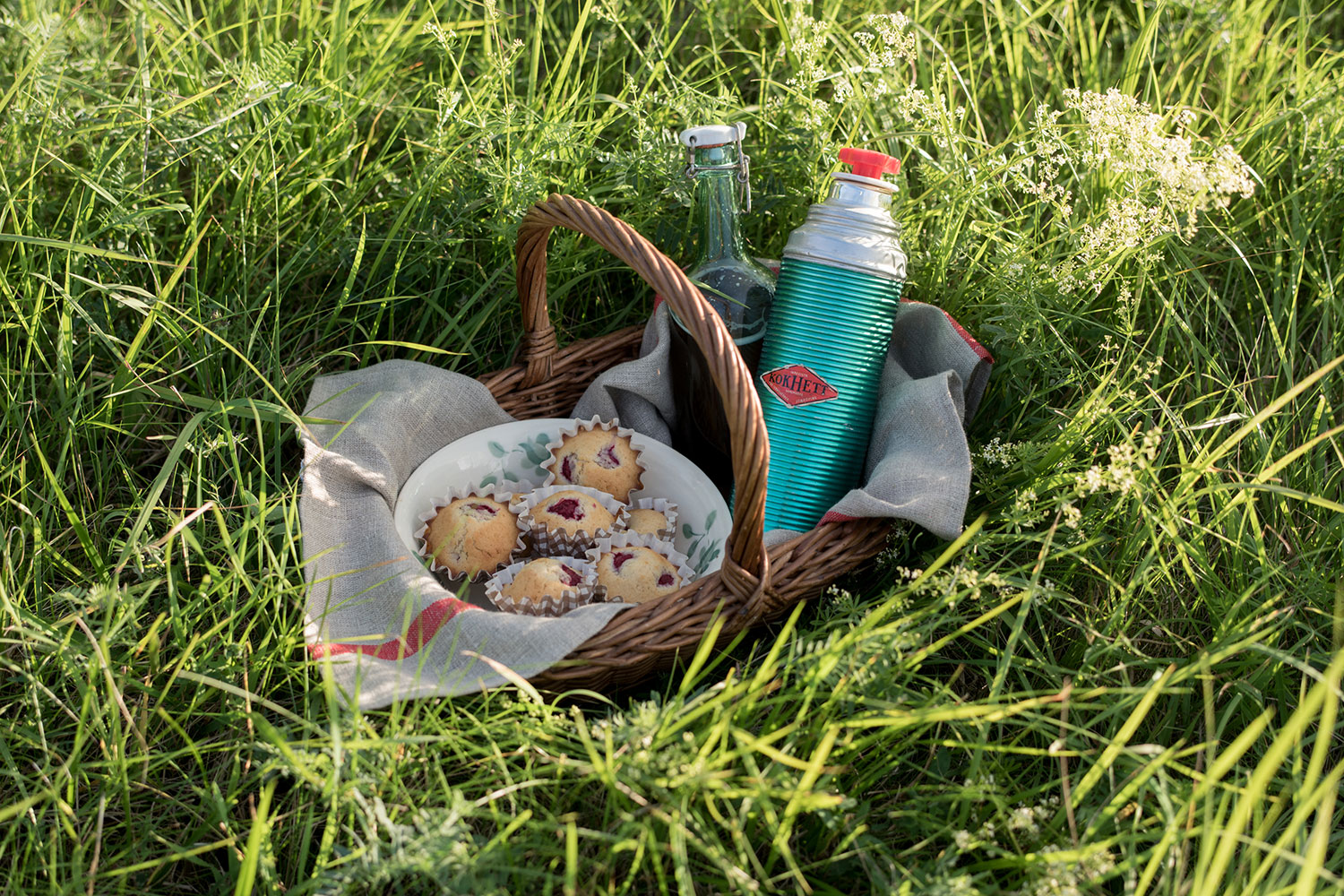 リネン ライン入りキッチンクロス 厚地 ナチュラル レッドライン | fog