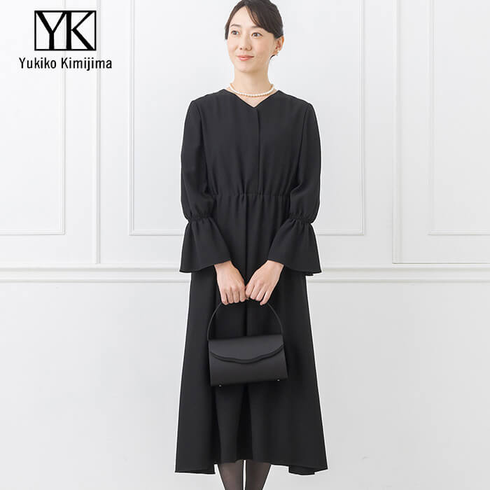 レース袖のワンピース 9号・ネイビー｜東京ソワールオンラインストア