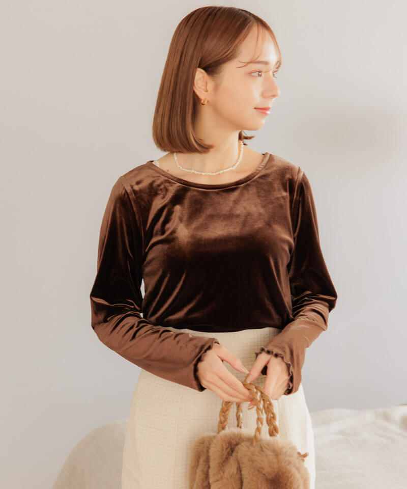 50%OFF】glossy velour top～ｸﾞﾛｯｼｰﾍﾞﾛｱﾄｯﾌﾟ | flower／フラワー公式通販