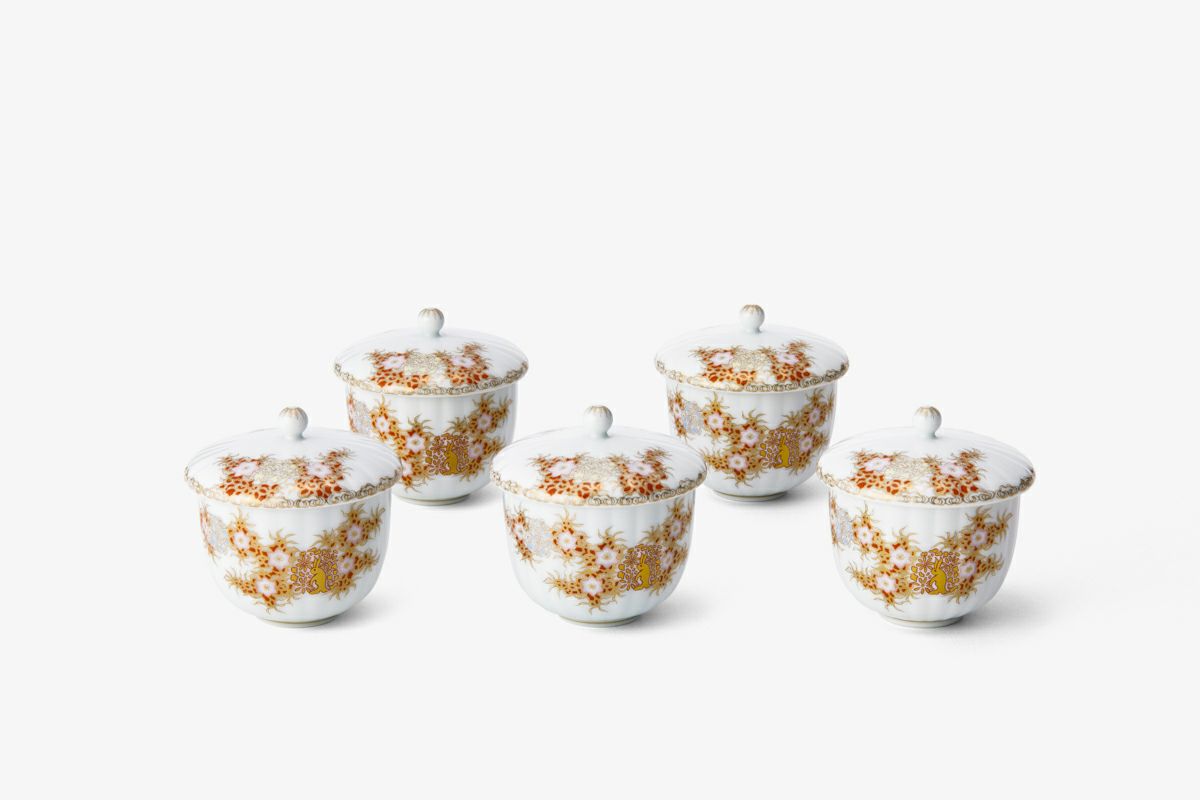 日本茶道具 煎茶碗 和気亀亭 紅釉文杯 一対 鍋島花兎