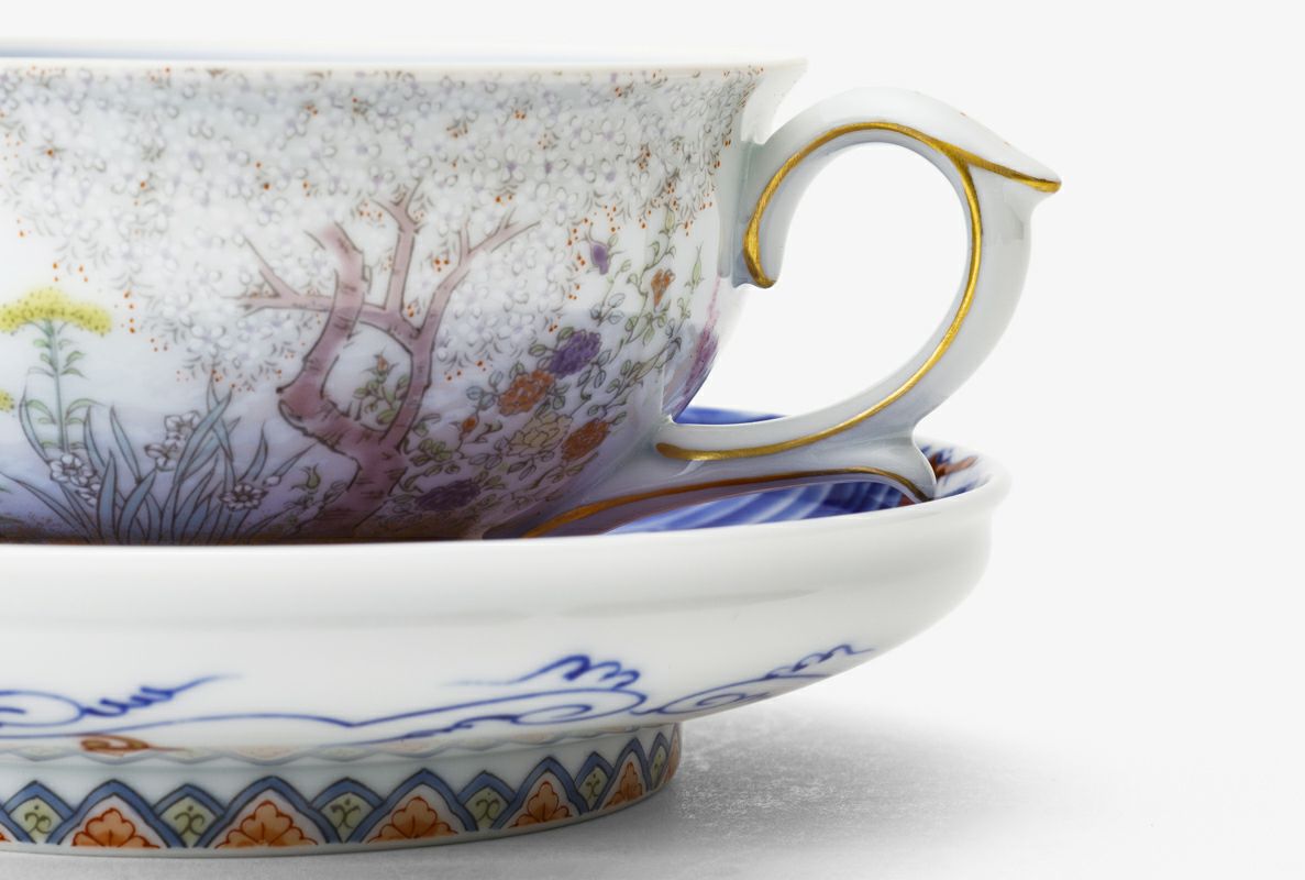 お値下げ中 伊万里 官窯 皇室御用窯 深川製 飾壺 朝焼赤富士図 お