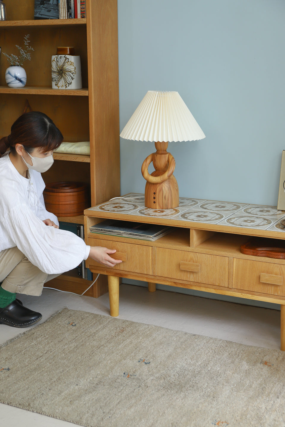 デンマークヴィンテージ タイルトップ ローボード チェスト オーク材