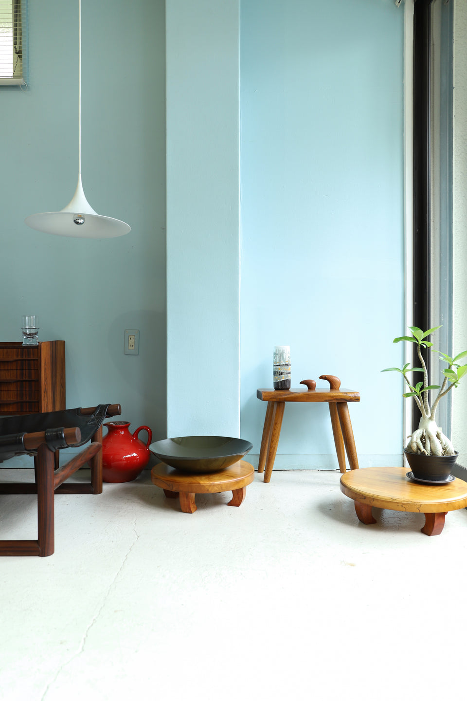 無垢材 ラウンドローテーブル 花台 ちゃぶ台/Round Low Table Solid