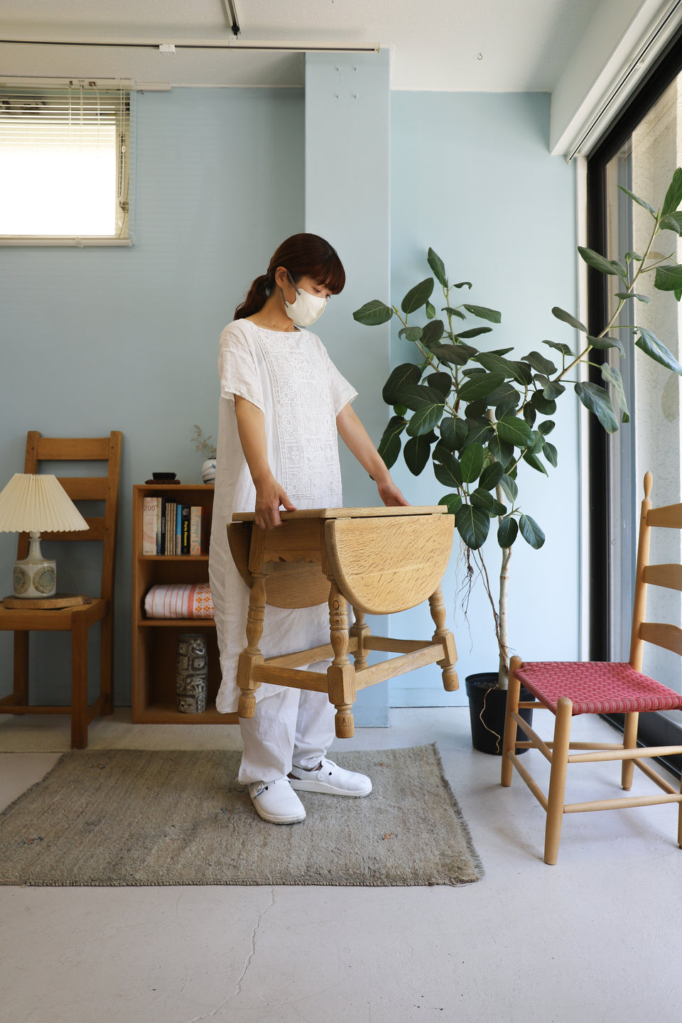 デンマークヴィンテージ サイドテーブル ドロップリーフ オーク材 北欧