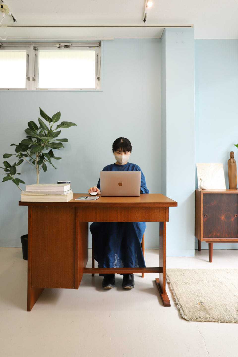 ジャパンヴィンテージ 片袖デスク チーク材 机 北欧スタイル/Japanese