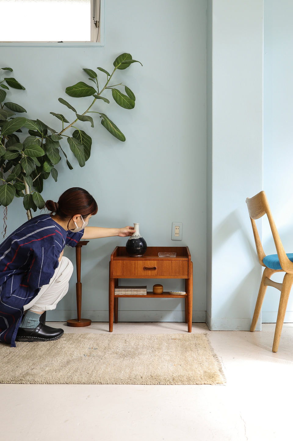 デンマークヴィンテージ サイドテーブル 引き出し付き チーク材 北欧