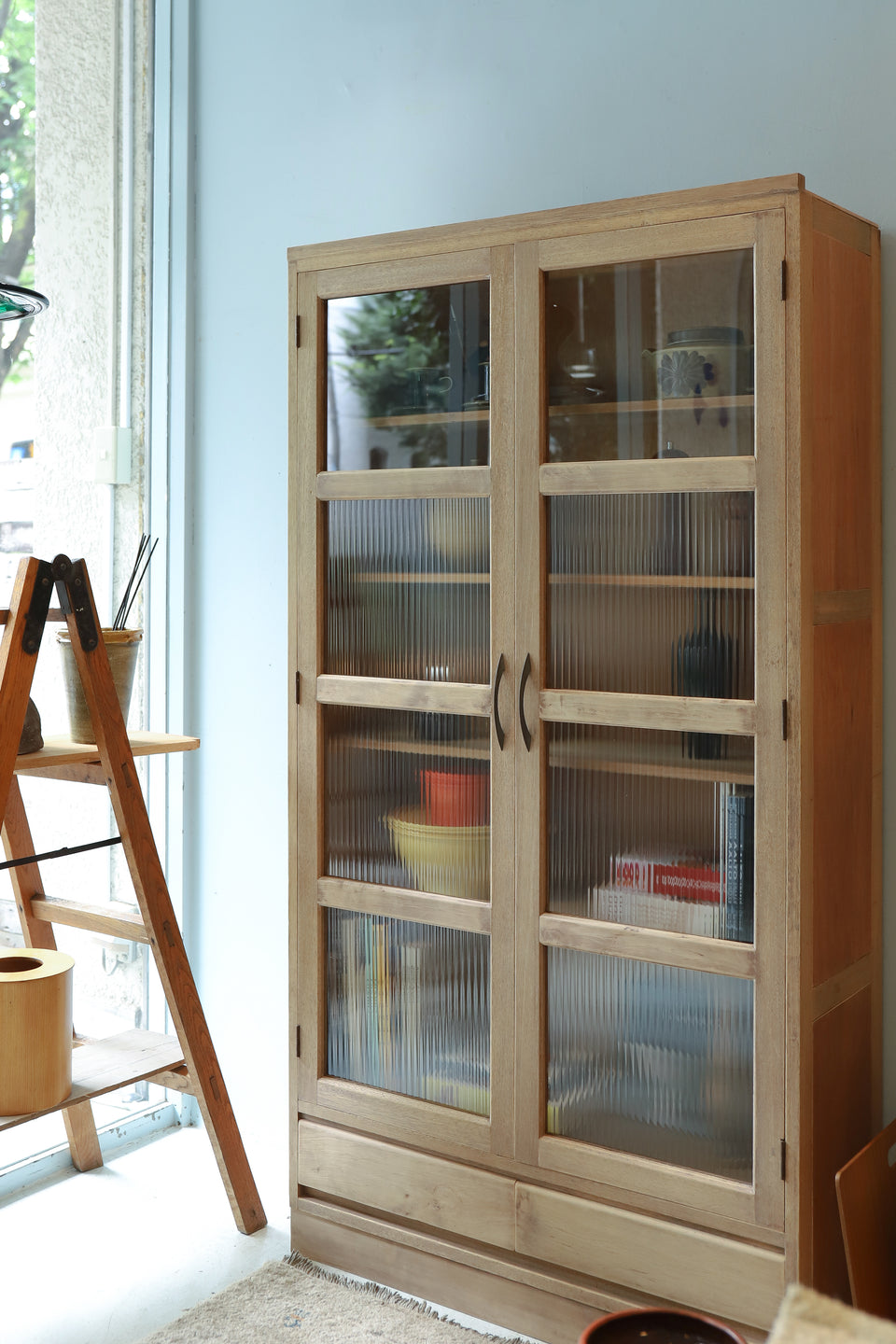 ジャパンヴィンテージ モールガラス キャビネット/Japanese Vintage