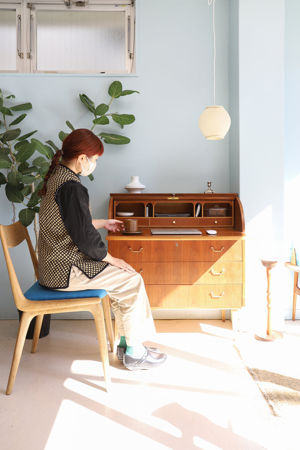 スウェーデンヴィンテージ ロールトップビューロー デスク チェスト