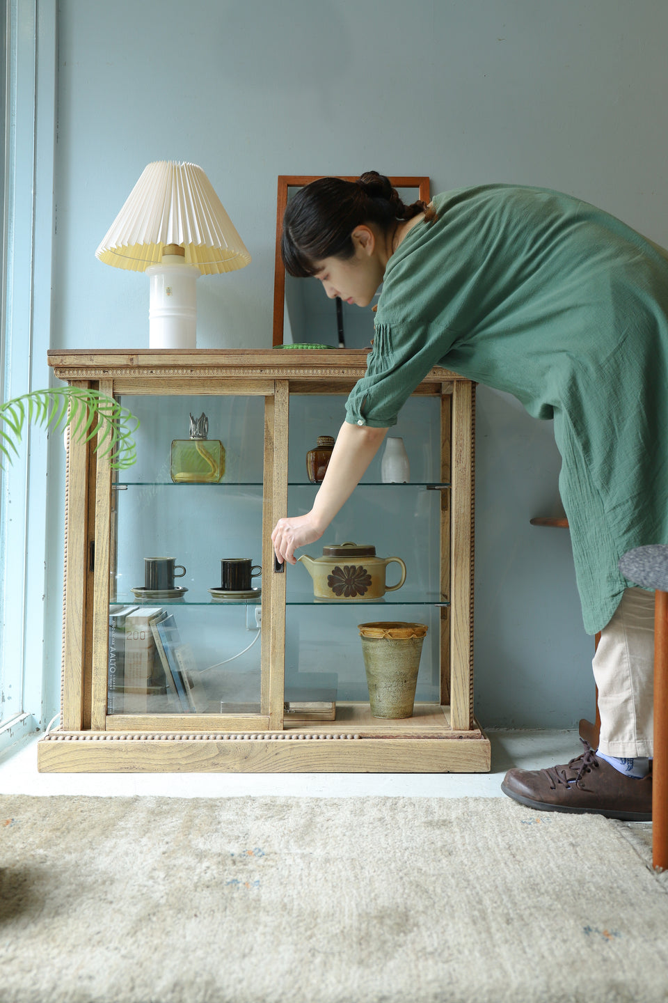 ジャパンヴィンテージ ガラスショーケース ナラ材/Japanese Vintage