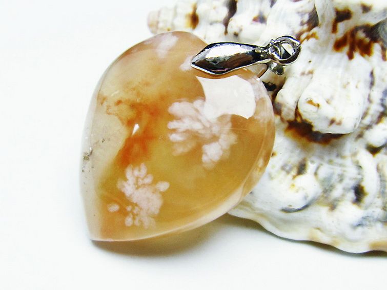 桜メノウ チェリーブロッサムアゲート ハート ペンダント[T335-2432]