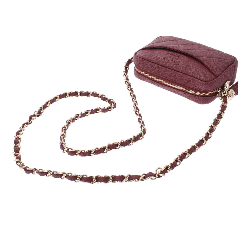 シャネル キャビアスキン ココマーク ウエスト ボディ バッグ ボルドー