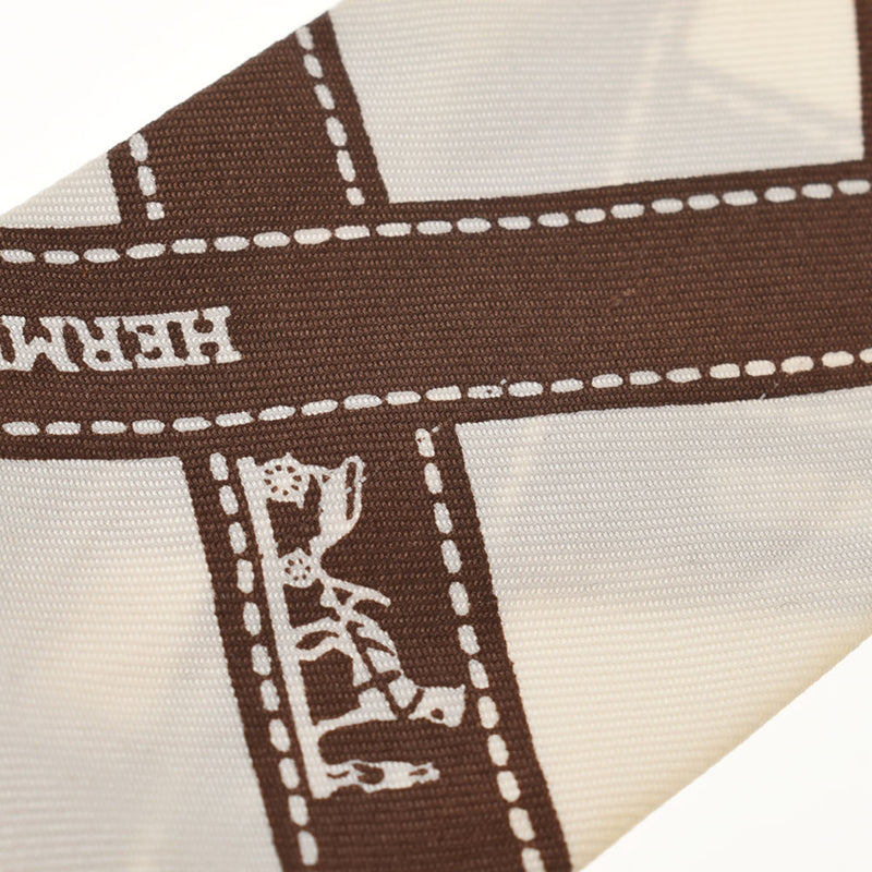 エルメスツイリー ボルデュック/Bolduc リボン柄 白/茶 レディース