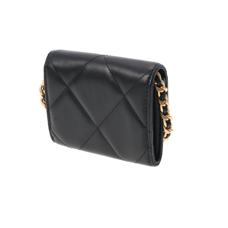 シャネルミニチェーンウォレット 19 14143 ブラック ゴールド金具