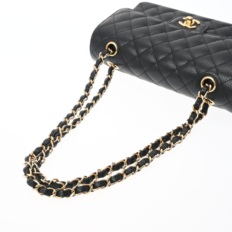 シャネルWフラップ Wチェーンショルダー 23 42976 ブラック ゴールド
