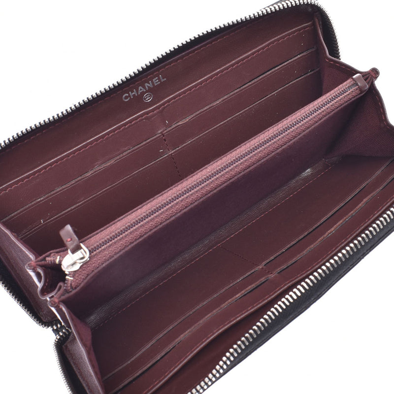 シャネルラウンドファスナー長財布 14143 黒 シルバー金具 レディース