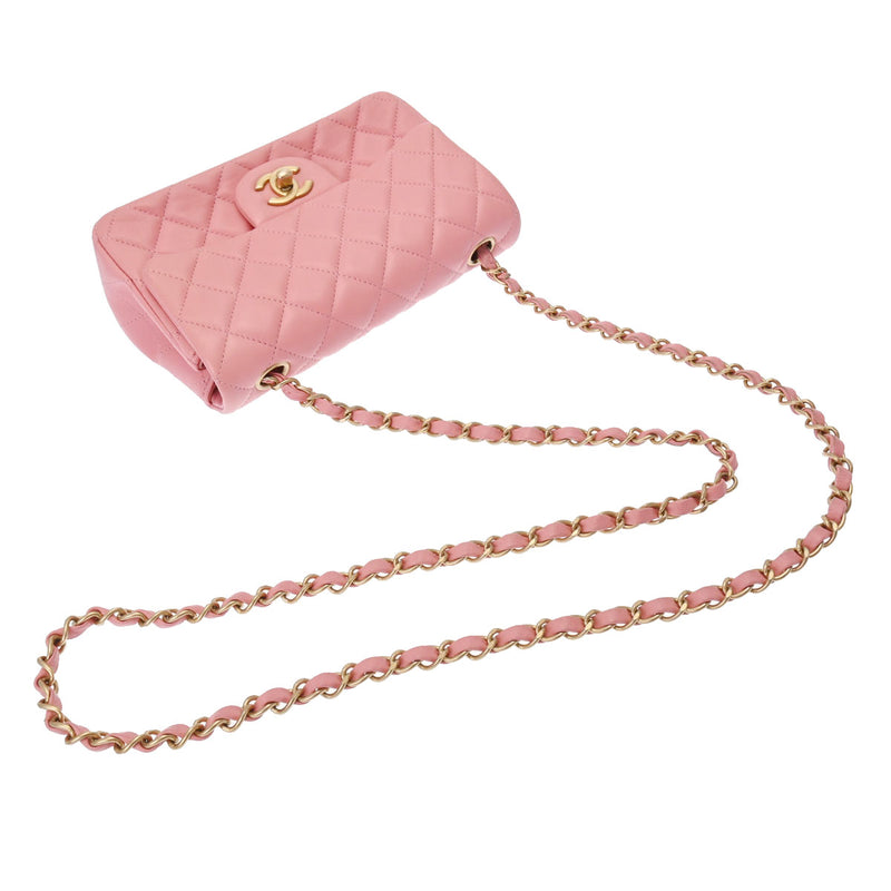 シャネルミニマトラッセ チェーンショルダーバッグ ピンク ゴールド