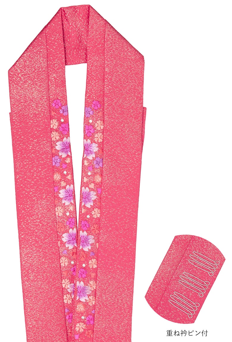 重ね衿 正絹 桜 スワロフスキー 濃いピンク | 大人和装,婦人和装小物