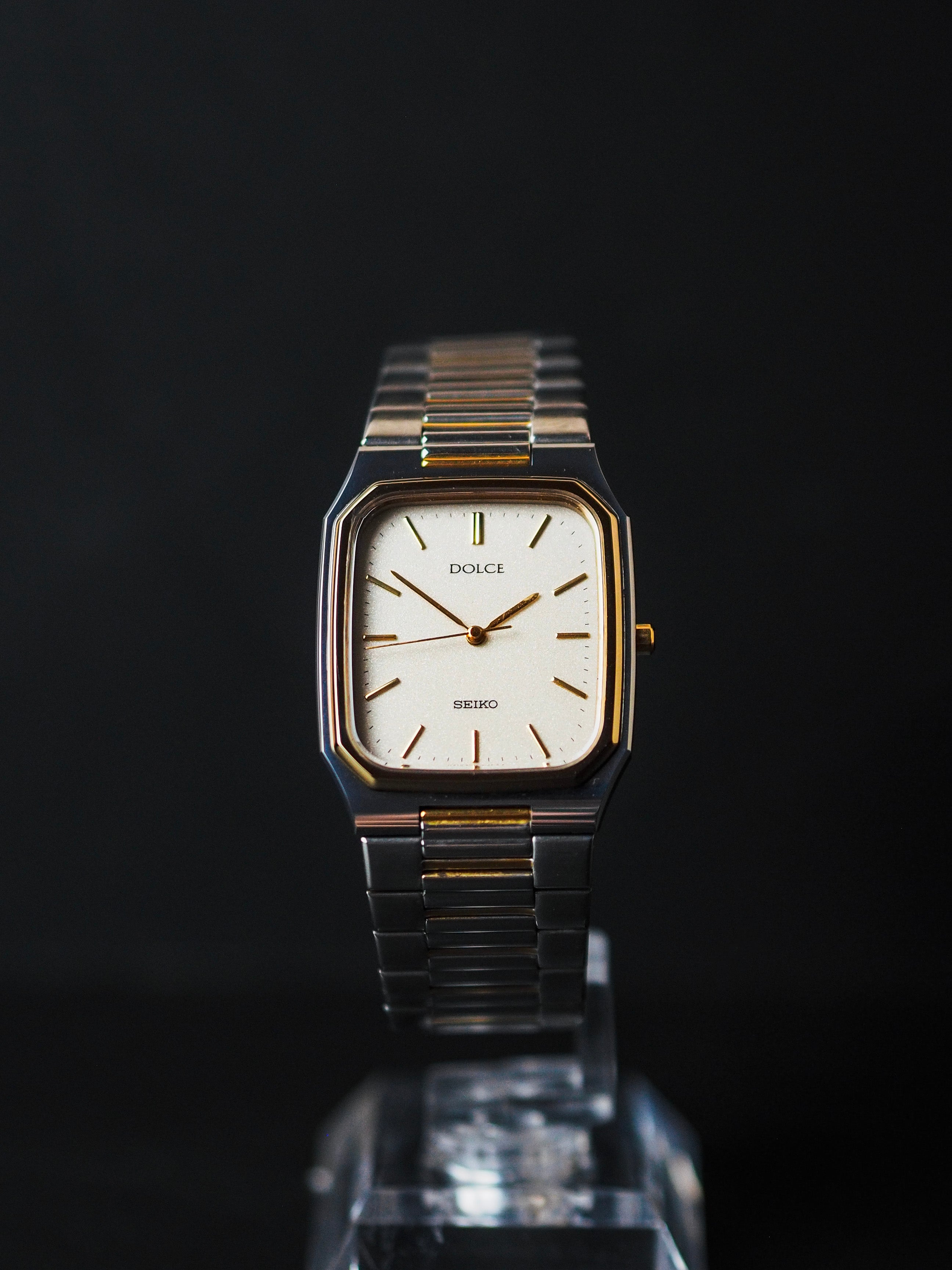 Seiko Dolce 8N41-5140 Tank Tungsten Carbide Creamy Sand Textured Dial