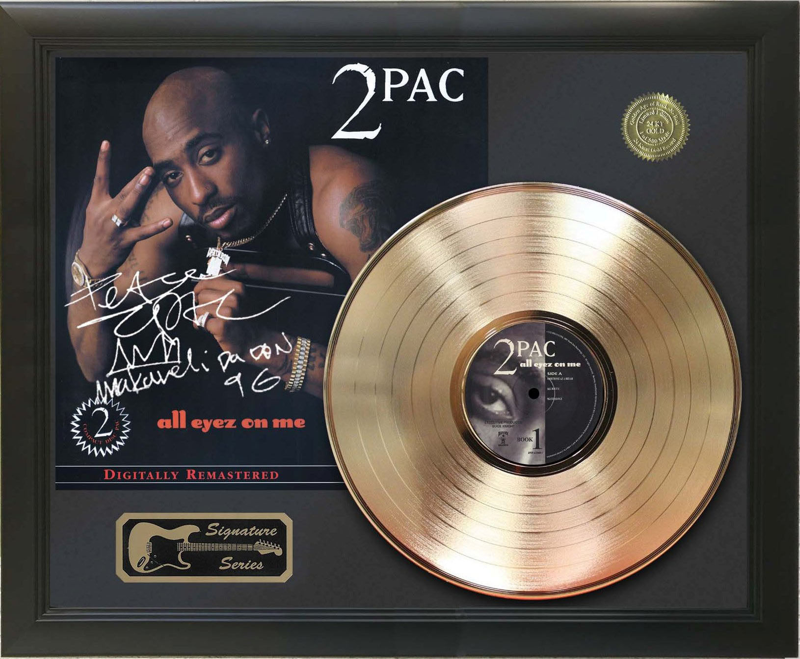 Tupac Shakur 2Pac - All Eyez On Me Framed Signature Gold LP Record