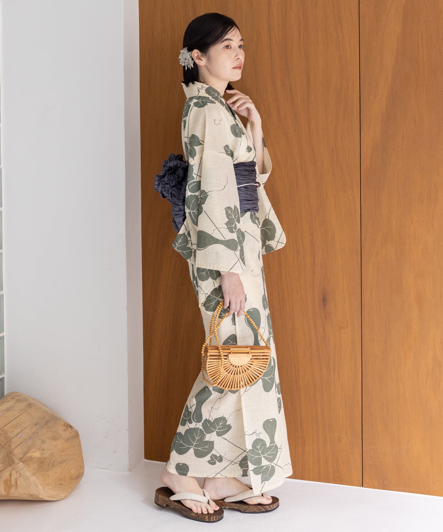 こだわり浴衣5点セット(浴衣/帯/下駄/腰紐/着付け冊子) 麻混 綿麻 先