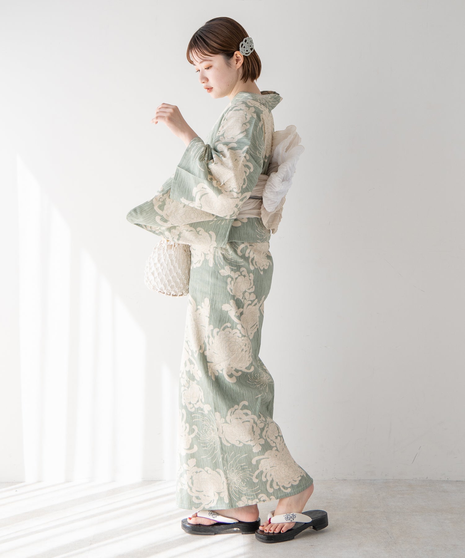 こだわり浴衣5点セット (浴衣/帯/下駄/腰紐/着付け冊子) 麻混 綿麻