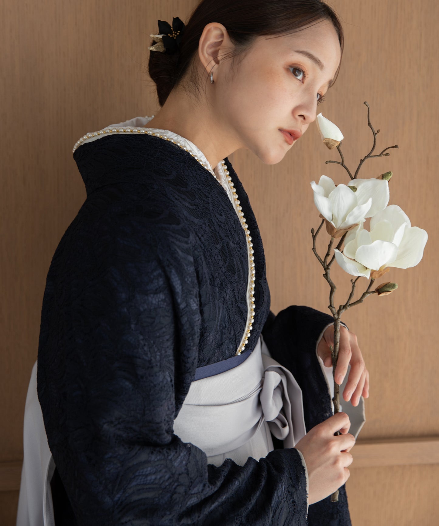 こだわり袴3点セット-レース-ネイビー系1 – ゆかた館グレース