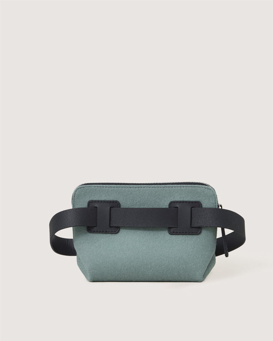 Merino Wool and Leather Bedford Belt Bag in Dark Gray and Black