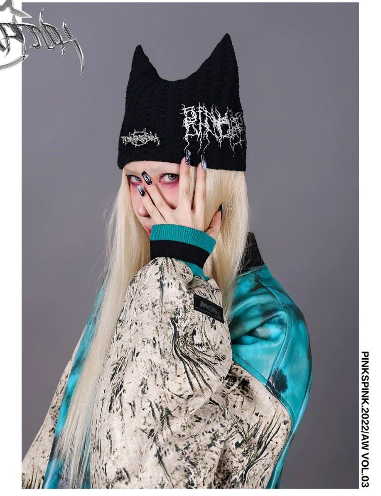 猫耳ビーニー 棘刺繍ネコ耳ニット帽 – 個性的なファッション通販 Grimoire