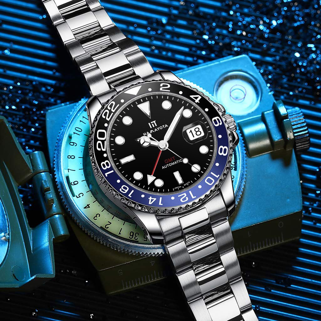 HAMAYOTA 腕時計 GMT メンズ 自動巻き ブラック文字盤 バットマン(青