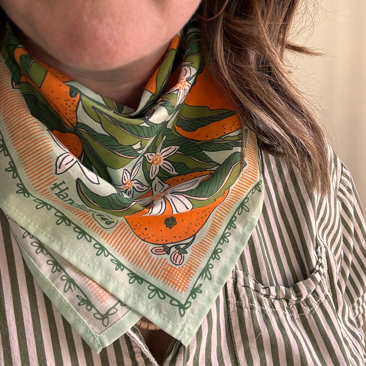 No. 146 Zoe Bandana | Mint, Orange, and Green Premium Cotton