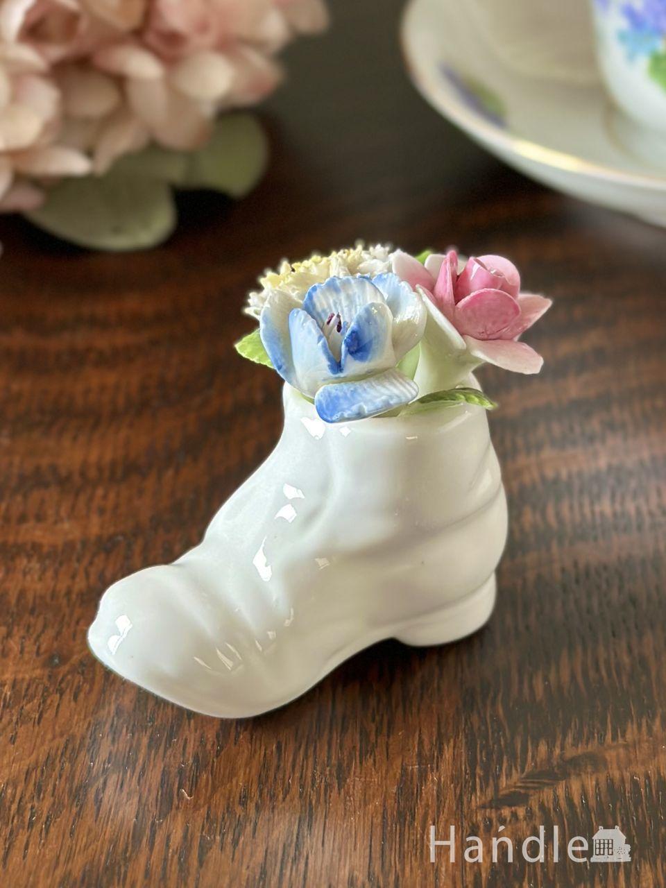 英国のおしゃれなカードスタンド、コールポートのアンティーク陶花(d