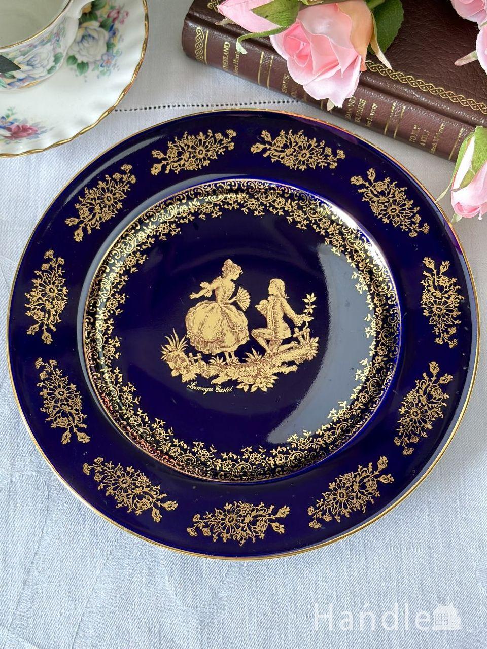 フランスアンティーク 最後の晩餐がブルー糸で刺繍されたシャビーな