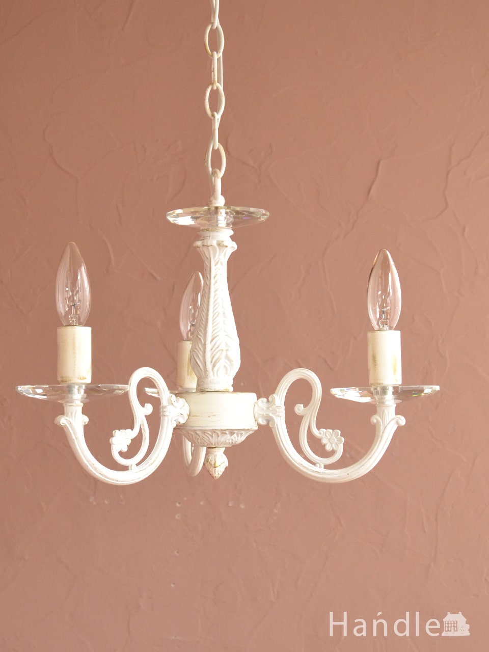 アンティーク調の照明器具、クリスタルのお皿が付いた5灯の