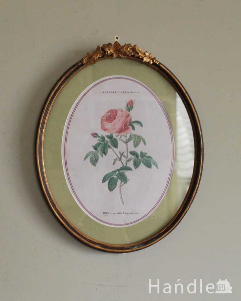 アンティーク風の雑貨、ピンクローズの壁掛けアートフレーム(n7-185