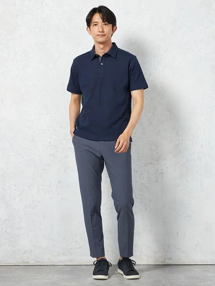 L．グレー 【RUCKEN BACCHAR】半袖 ポロシャツ パネル織柄 カジュアル