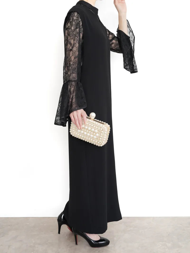 ANDRESD（アンドレスド）ベルスリーブスリットドレス（ブラック/L