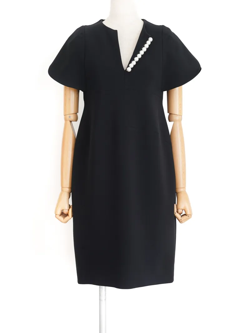 美品✨ヨーコチャン フレアスリーブパールスリットラインドレス ペダル