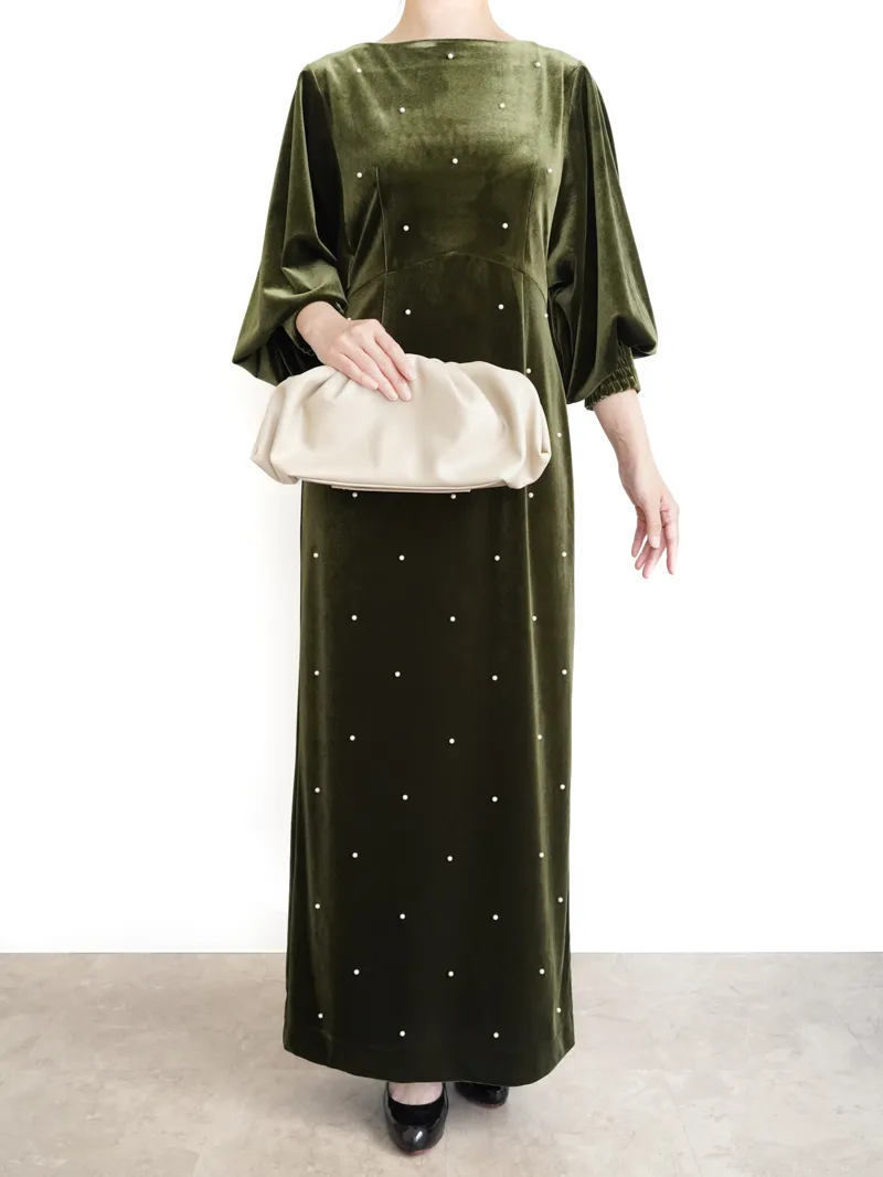 Ameri VINTAGE（アメリ ヴィンテージ）BACK OPEN PEARL VELOUR DRESS