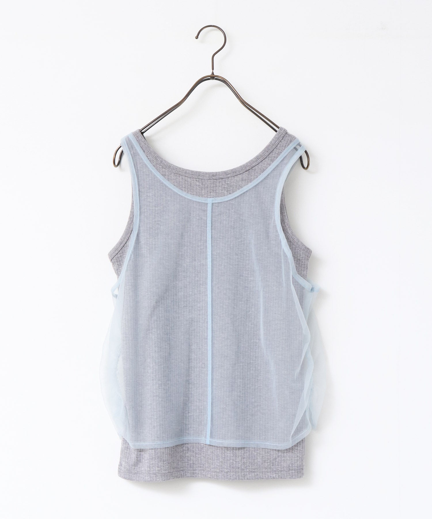 チュールレイヤード リブタンクトップ