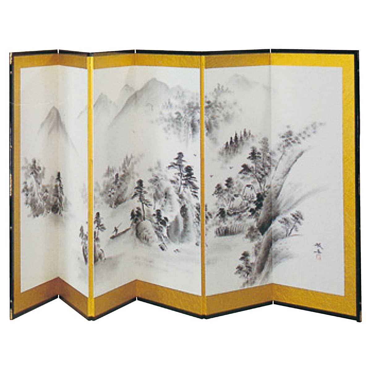屏風 新紗 山水｜演漆