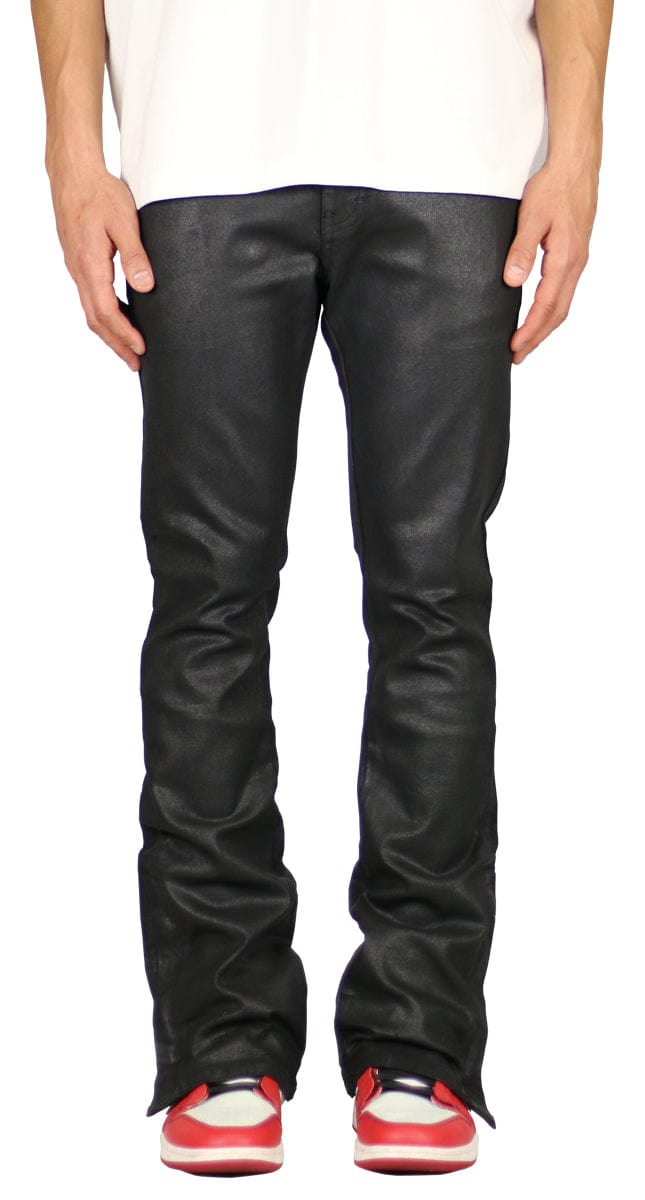 Waxed Flare Zipper Jeans