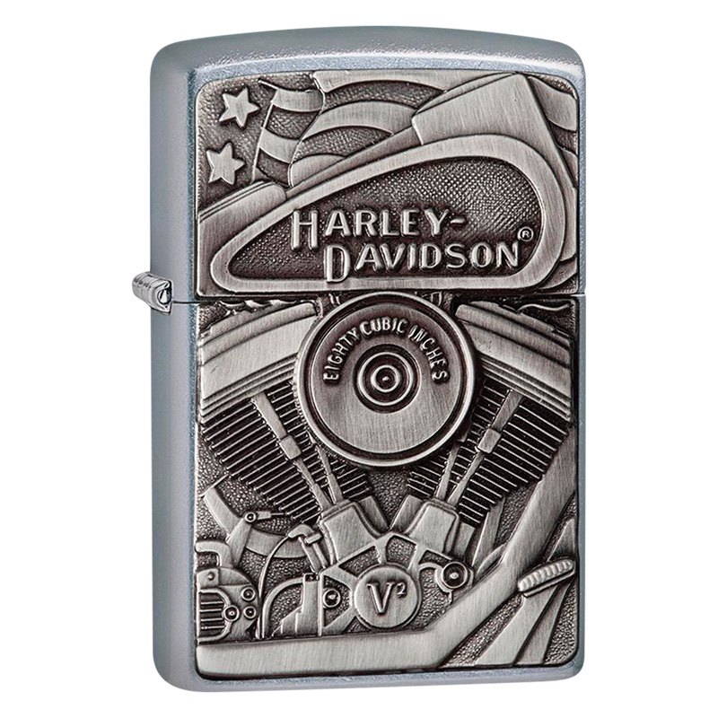 Zippo® 29266 - Harley-Davidson™ Street Motor Flag Chrome Lighter