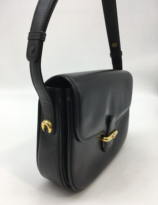 Authentic Old GUCCI One Shoulder handbag leather black vintage GG