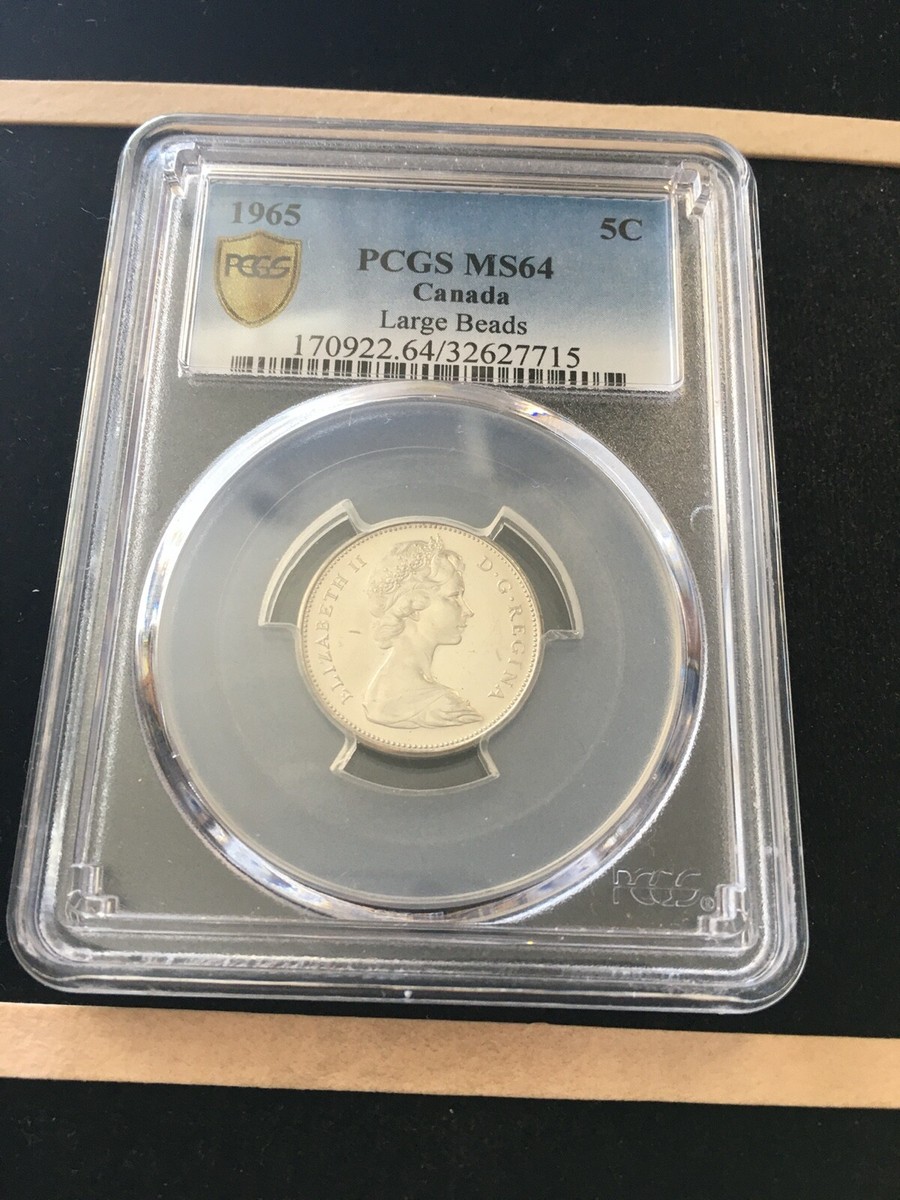 1965 Large Bead (DJ)**,PCGS Graded Canadian, Nickel 5 Cent, **MS